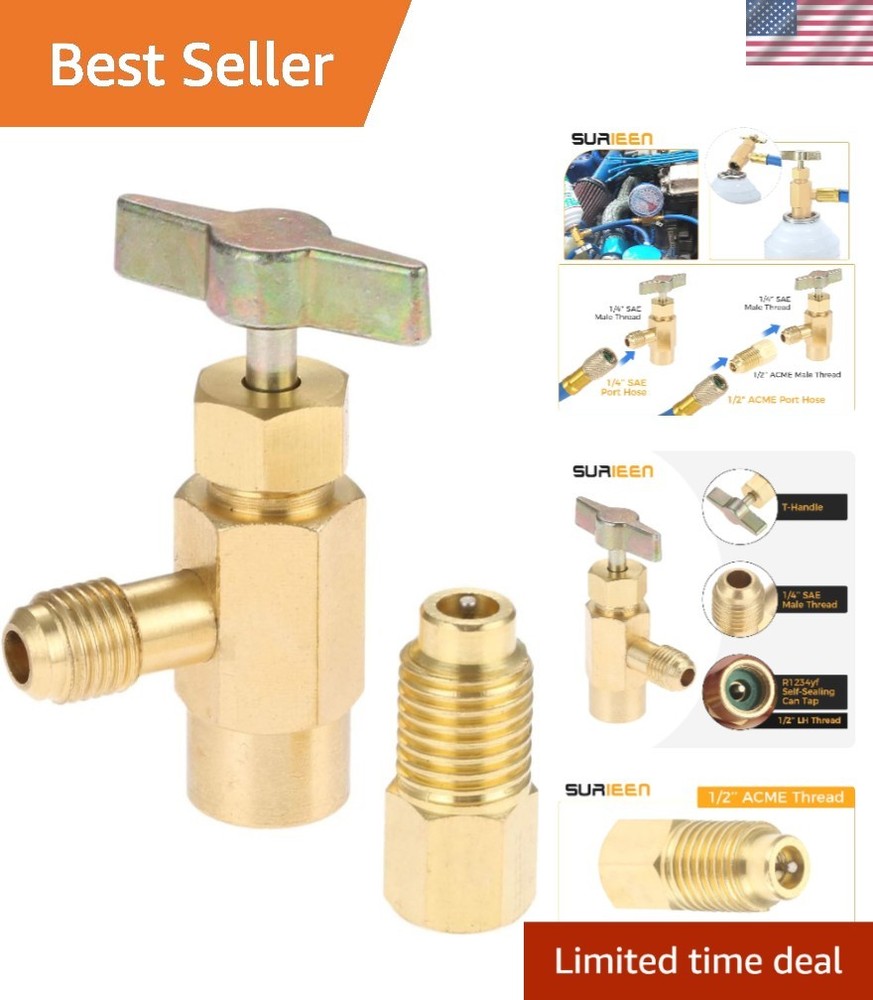 R1234YF Self-Sealing Can Tap with R134A Tank Adapter, 1/4″ SAE 1/2″ LH Thread Va