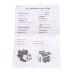 230V Compressor Duty Electric Motor 1 Phase 3450 RPM 56HZ Frame 7/8″ Shaft 5HP