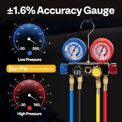 Air Vacuum Pump 1/3 HP 5 CFM & 4 Way Manifold Gauge Set HVAC AC Refrigerant Kit