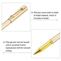 12Pcs 5.7″ 0.5 mm Fine Point Black Ink Gel Pens Roller Ball Pen Gold
