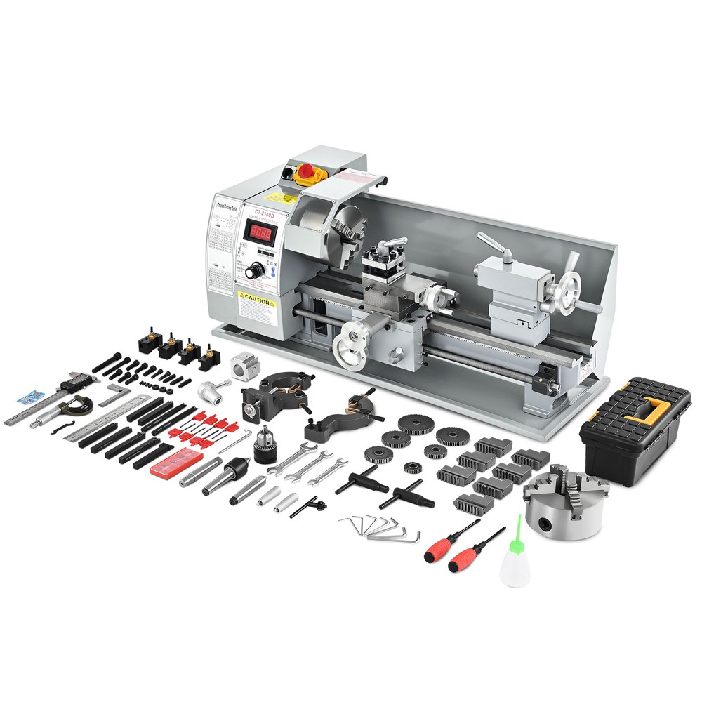 CREWORKS 8×16″ Mini Metal Lathe Brushless 1100W 2250rpm 2-Chucks Tool Bundle