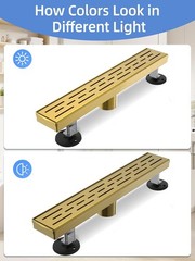24 Inch Brushed Titanium Gold Linear Shower Drain with Brick Pattern Grate 304