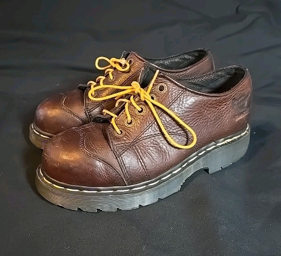 Dr Martens Air Wair P0313 Industrial Steel Toe Work Shoes Brown Leather Size M9