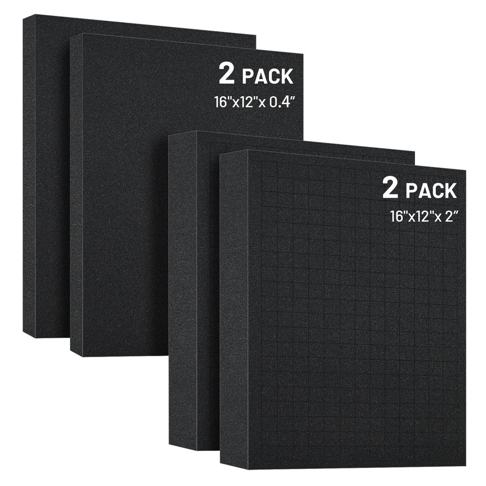 Dual-Thickness Case Foam Insert Kit 4PCS (2PCS 16x12x2″ + 2PCS 16x12x0.4″) – …