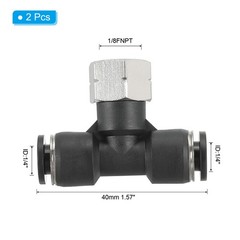 2Pcs Female Branch Tee 1/4″ Tube OD x 1/8FNPT Thread Push to Connect Fittings