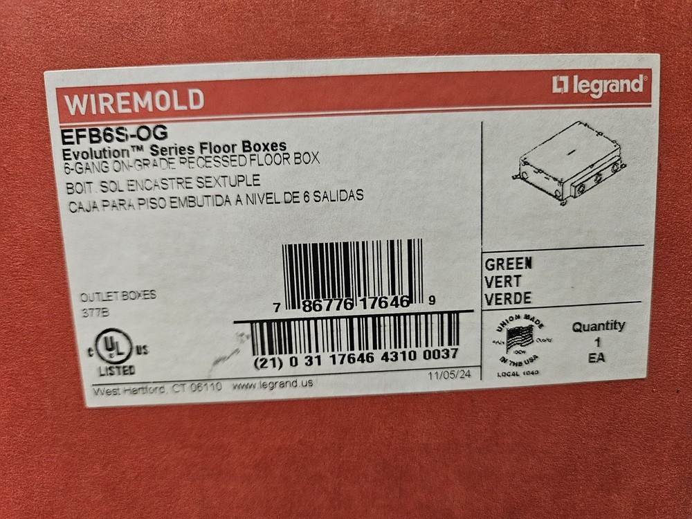 Wiremold Legrand EFB6S Evolution Series Floor Box, Steel, Recessed