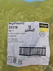 Viega 25316 MegaPressG 1-1/4″ x 1-1/4″ x 1-1/4″ Tee Carbon Steel Press Tee New