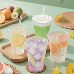 100 Sets 32 oz Clear Plastic Cups Lids Straws Iced Coffee Smoothies Juices