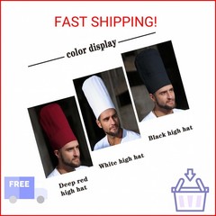 White Chef Hat for Men Women Adults,Elastic Band Adjustable Cotton Chefs Hat Hib
