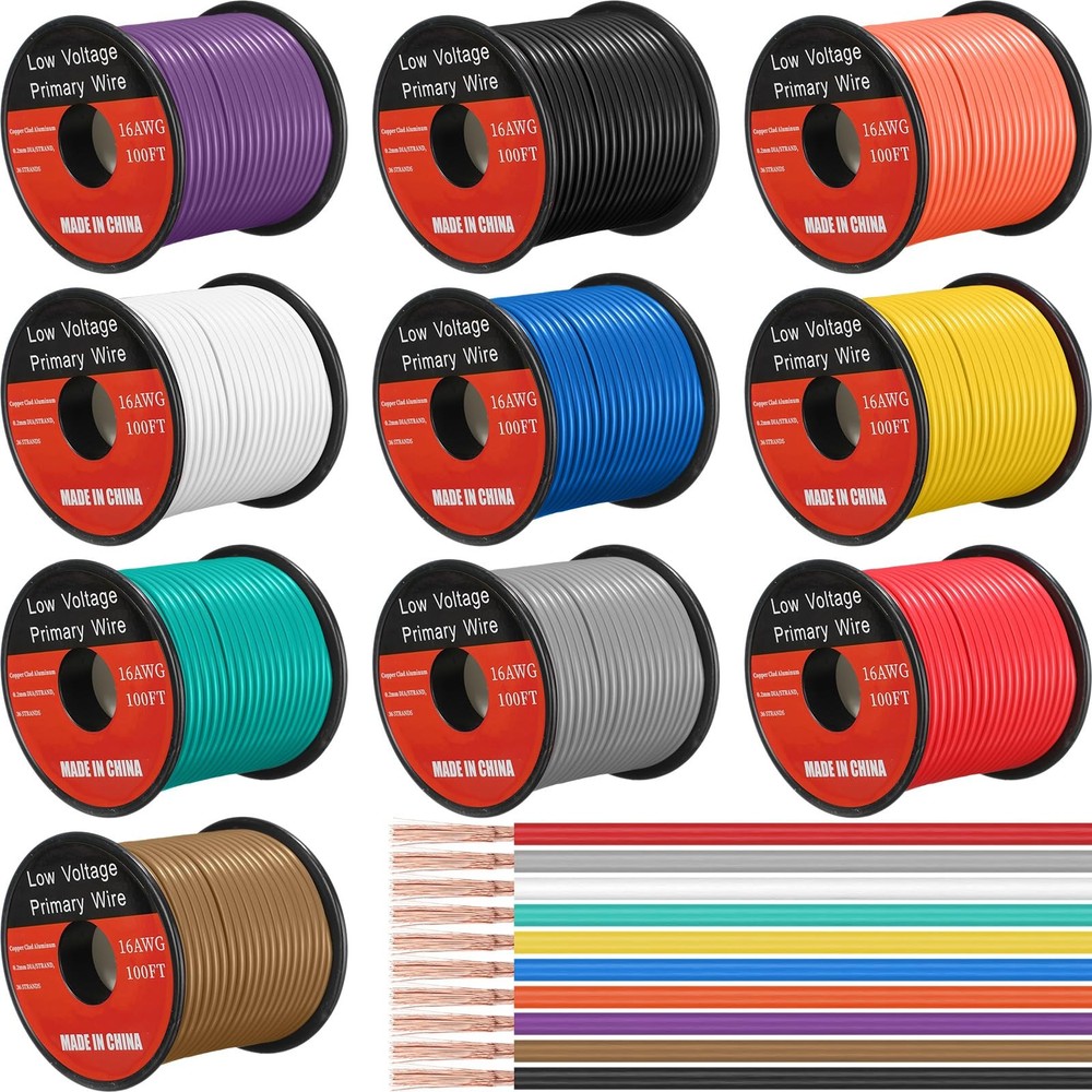 Gisafai 10 Pcs 16 Gauge Wire 100 Ft Per Roll 1000 Ft Total Automotive Primary