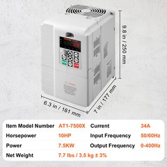 VEVOR 7.5KW 10HP Variable Frequency Drive VFD for 3-Phase Motor Speed Control