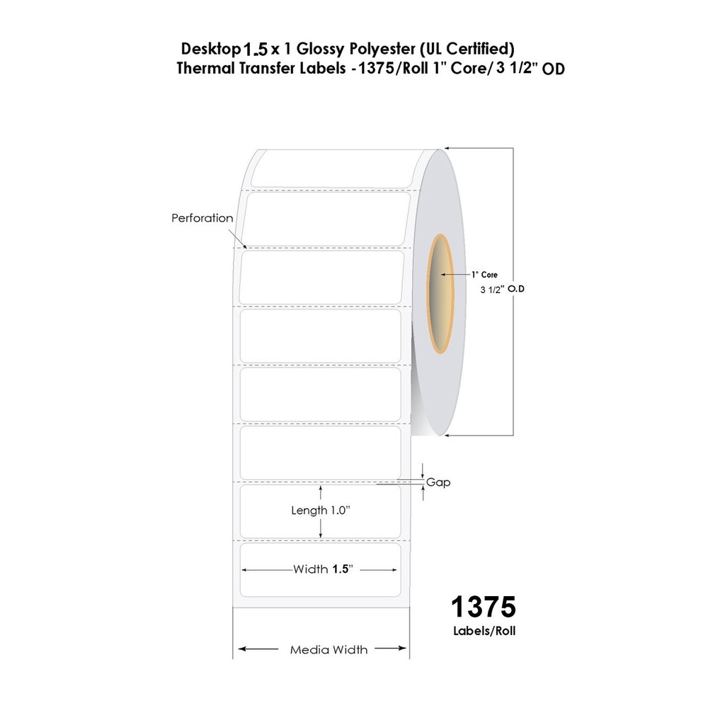 100 Rolls 1.5×1 Direct Thermal Shipping Labels – 1375/roll