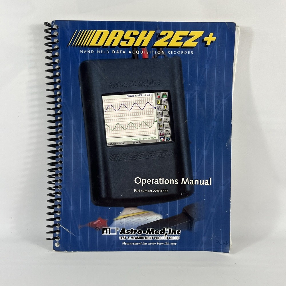 Astro-Med Dash 2EZ+ Plus Data Recorder OPERATIONS MANUAL Book