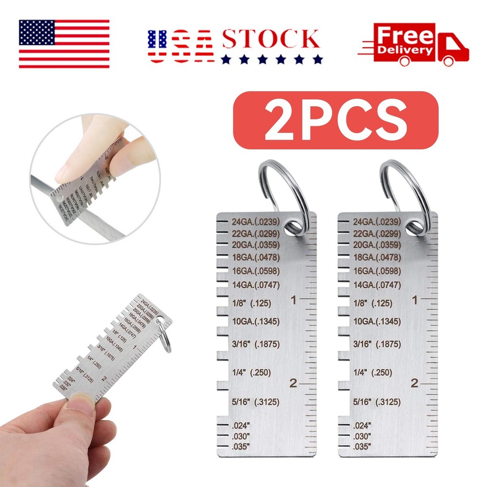 2 Pack Stainless Steel Sheet Metal Thickness Gauge Wire Size Measuring Tool