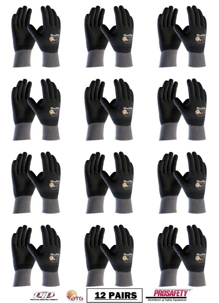 PIP 34-846 ATG MaxiFlex Micro Foam Nitrile Grip WORK GLOVES Dotted Palms 12 PR