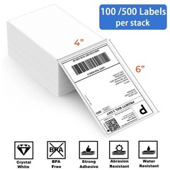 100-2000 4″x6″ Fanfold Direct Thermal Shipping Labels for Zebra Rollo Printers