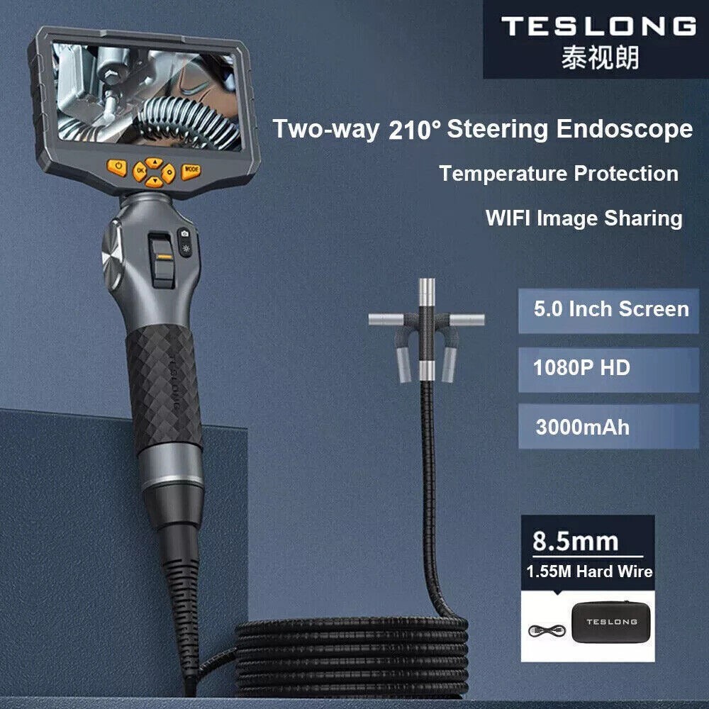 TESLONG TD500 5 Inch IPS Screen Two Way 210° Steering Endoscope 1.55m Snake Tube