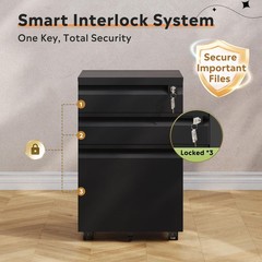 3 Drawer File Cabinet, Metal Filing Cabinet with Lock, Under Desk Cabinet