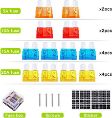12 Volt Fuse Block, Waterproof 6 Way Fuse Box with 6 Ground Negative Busbar for