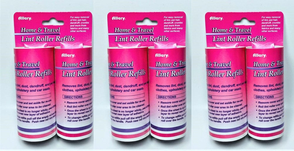Lot of 3 Allary Home and Travel Lint Rollers Refill 6 Count