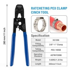 PEX CINCH CLAMP CRIMPING TOOL &GO/NO-GO GAUGE + 20 PCS 1/2″ SS CLAMPS
