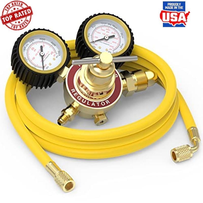 Nitrogen Regulator W/ Hose Output Pressure Inlet Connection Copper ‎Hand Powered