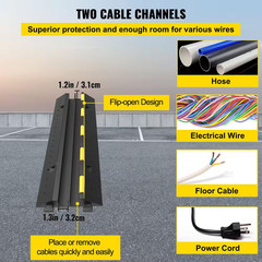 Cable Protector Ramp 2-Channels Modular Speed Bump Hump Rubber 11000 Lbs. Load f