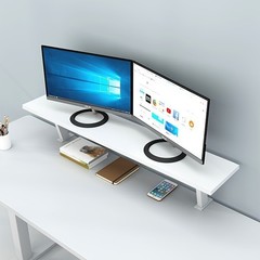 1pc White Wooden Floating Desk Shelf – Rectangular No-Drill Countertop Organizer