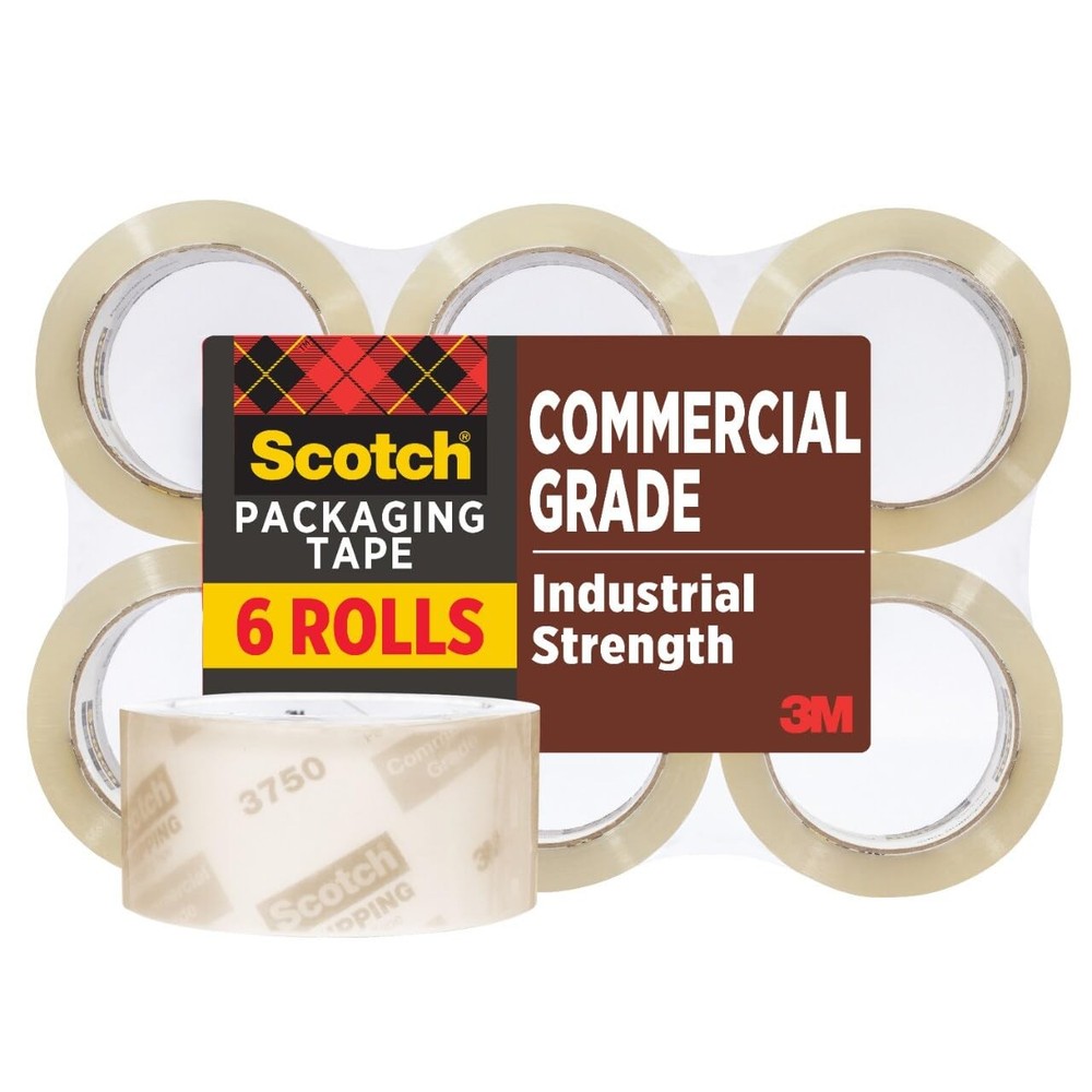 Scotch Commercial Grade Shipping Packaging Tape, 1.88″ x 6 Rolls, Transparent