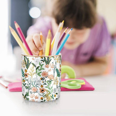 1 Piece White Flower Ceramic Pen Holder Cup, Large Capacity Desk Organizer for P