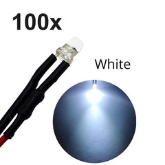 100x White LED Single Bulb Small Light Wire 5V-12V DC 3mm Bright Round Top Clear