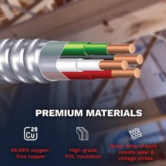 14/3 MC Alum Cable 14-Gauge 3-Conductor Type MC Ground for Indoor Outdoor 250Ft