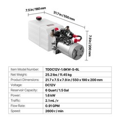 Uimoso 6 Quart Double Acting Hydraulic Pump 12V Dump Trailer Power Unit SAE#6