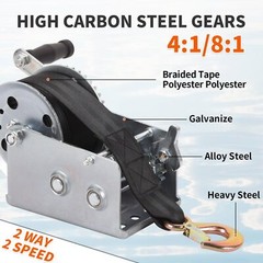 Boat Trailer Winch 2500lbs 2 Gear Polyester Strap Winch ATV Boat Trailer