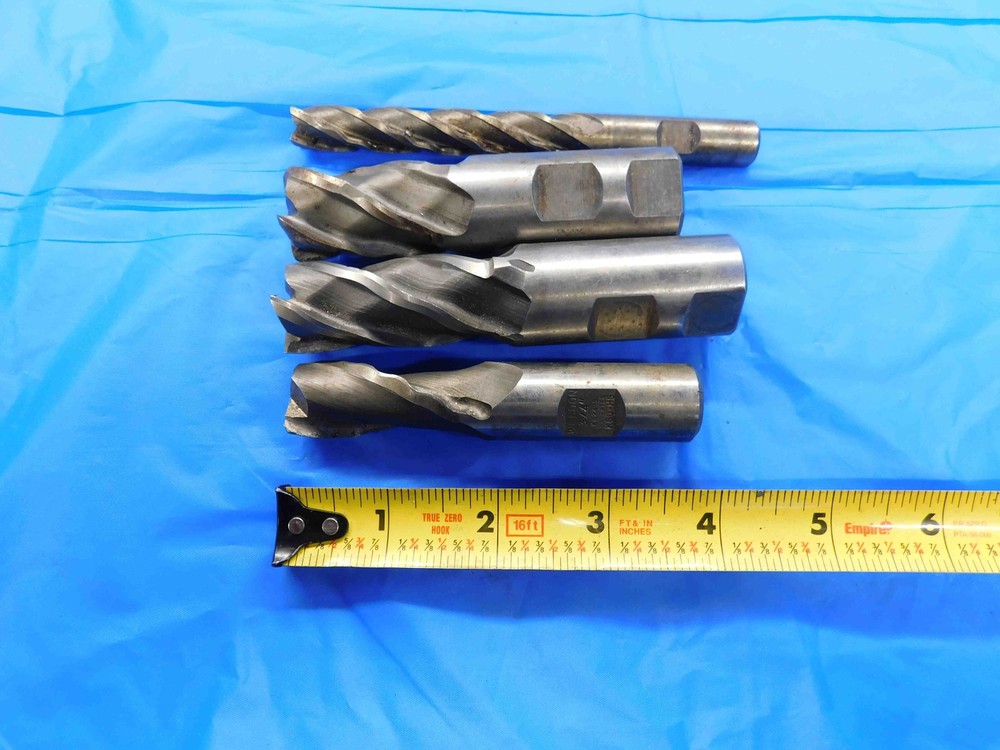 LOT OF 4 HSS ROUGHING END MILLS SQUARE & CORNER RADIUS VARIOUS SIZES UP TO 1″
