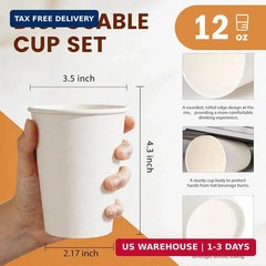 MOUMOULIFE Disposable Paper Coffee Cups 12 oz 300 Count Bulk, Leak-Proof White C