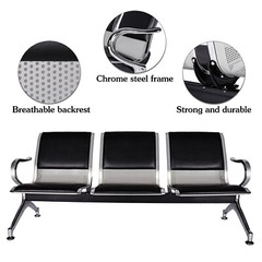 3-Seat Heavy PU Leather Barber Airport Waiting Room Chair Reception Office Bench