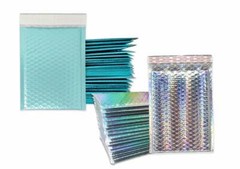 7×11 Holographic, Ice Blue Metallic Bubble Mailers, Padded Self Sealing Envelope