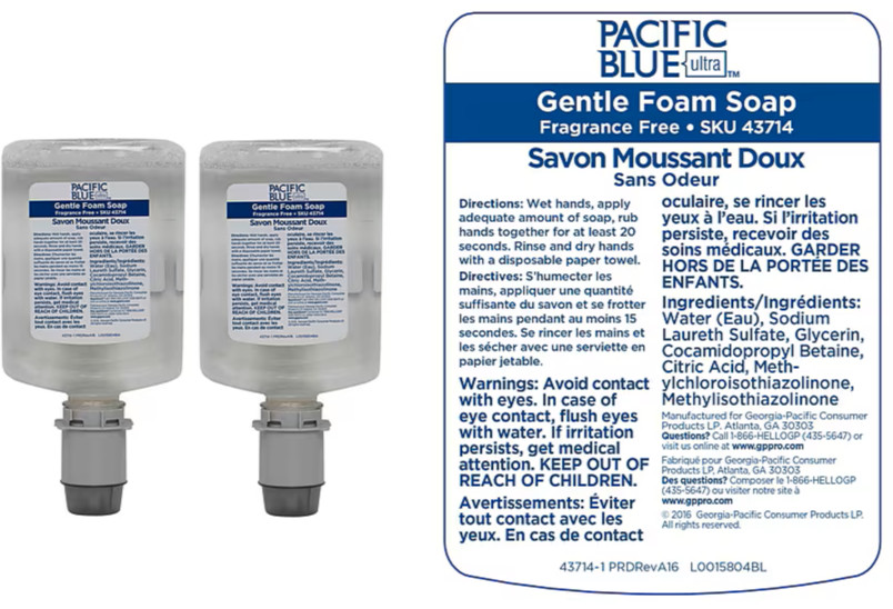 2 Refills GP Pacific Blue Ultra Gentle Foam Soap Fragrance Free 1200mL 43714