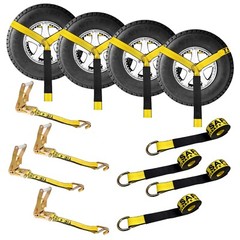 USA 4 Pack 2″ x 10′ Side Mount Wheel Net Tie Down Kit w/Wire J Hook Auto Hauler