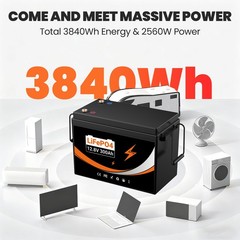 12V 300Ah LiFePO4 Lithium Battery Built 200A BMS for Solar Marine RV Golf Buggy
