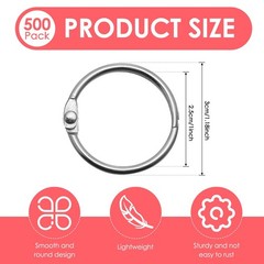 500 Pack Metal Binder Rings 25mm 1 Inch – Loose Leaf Book Rings for School, Inde
