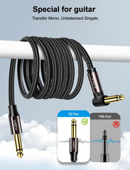Guitar Cable 15 Ft/5 M, Instrument Right Angle Cables, 6.35 Mm (1/4) TS Unbalanc