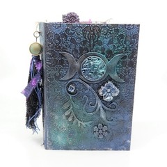 Blue Green Mushroom and Moon Goddess Handmade Junk Journals with Ephemera Folio