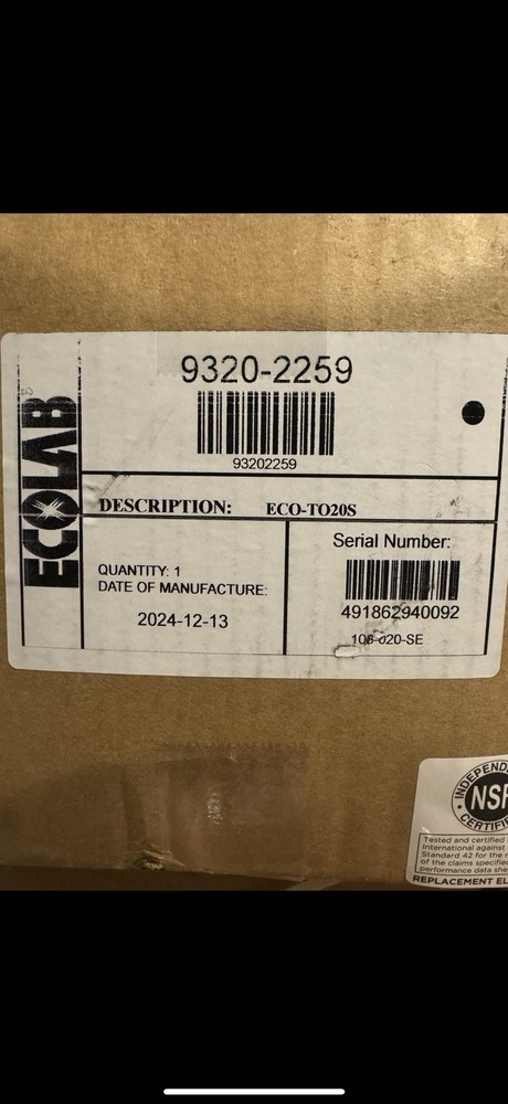(1) NEW EcoLab High Capacity Water Filter W/ Scale Removal 9320-2259 ECO-TO20s