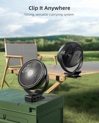 Koonie 10000mAh Clip on Fan 8 Inch Rechargeable for Desk Camping Black