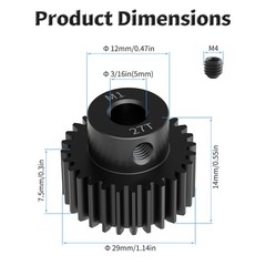 M1 27T Pinion Motor Gear 5mm Shaft Hole Hardened Carbon Steel RC Car Upgrade