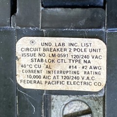 FPE NA270 – Federal Pacific. 240V Stab-Lok Circuit Breaker 70 AMP 2 POLE NICE!