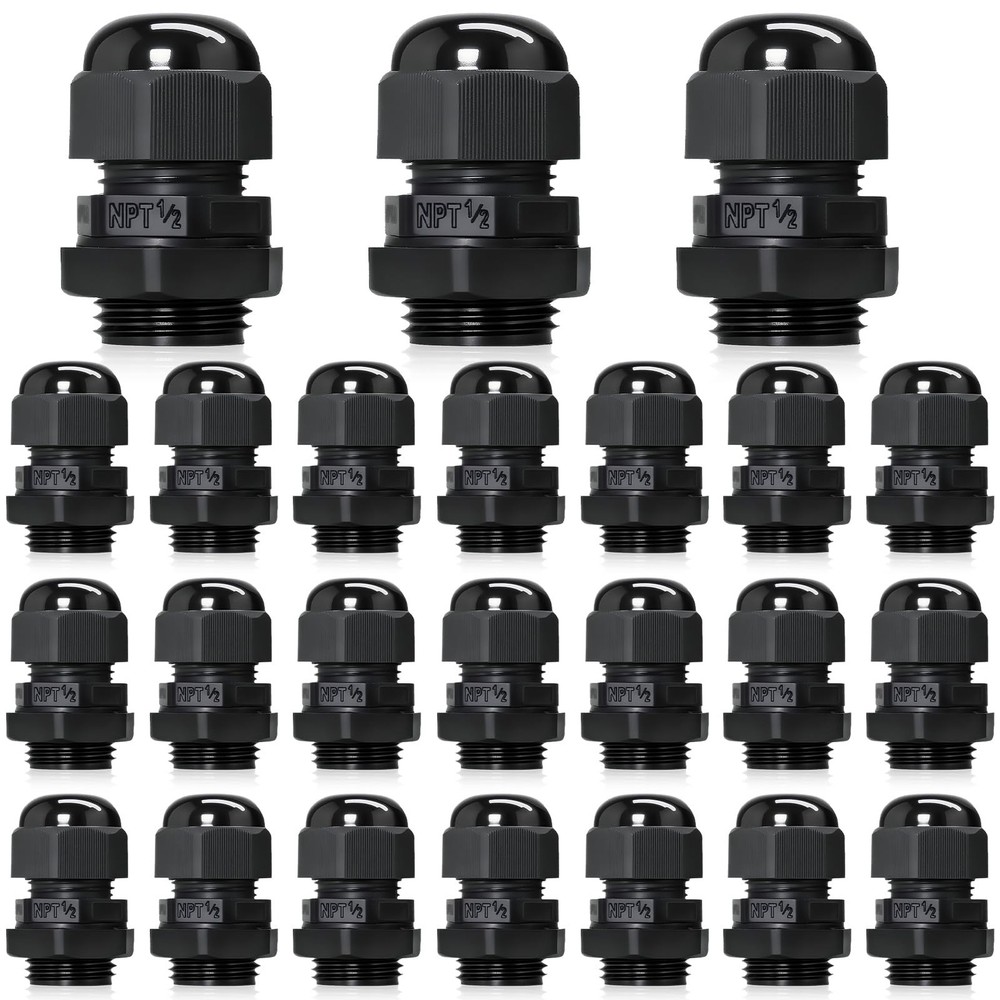 24 PCS 1/2 Inch NPT Black Adjustable Cable Glands IP68 Waterproof