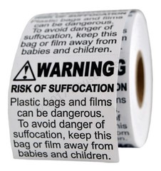 SUFFOCATION WARNING Labels/Stickers (2 x 2) – FBA Approved – (2) Rolls of 500